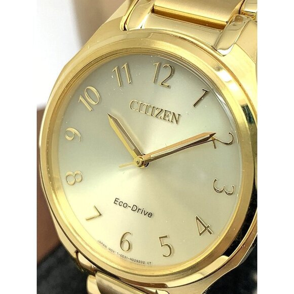 Citizen Women's Watch EM0752-54P Eco Drive Gold Dial Stainless Steel 35mm - Picture 1 of 13
